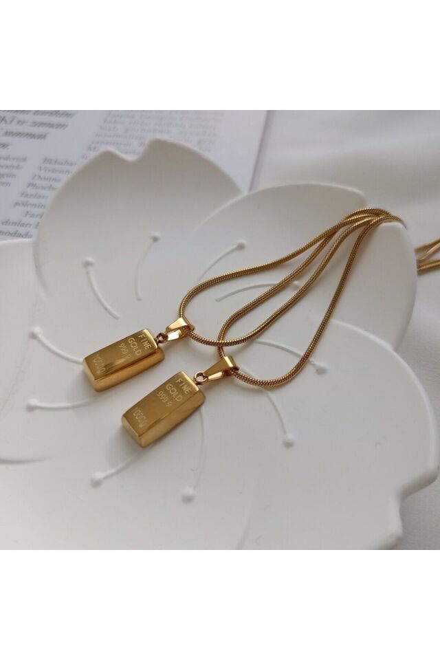 Çelik Yılan Zincir Külçe Kolye Trend Kadın Takı