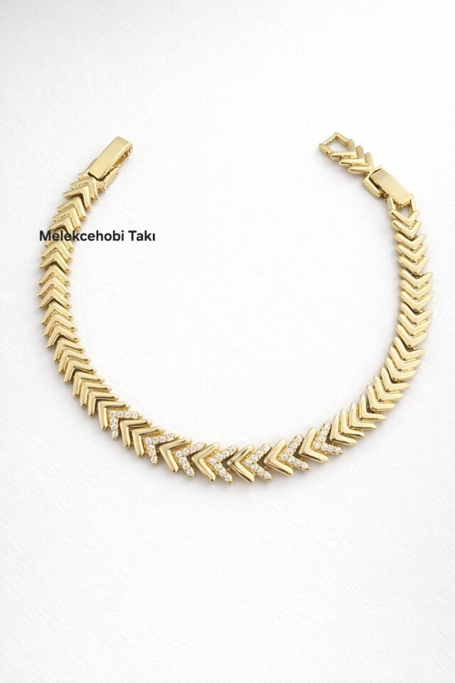 Xuping 14K Altın Kaplama Taşlı Balık Sırtı (Zikzak) Bileklik /Melekcehobi Takı