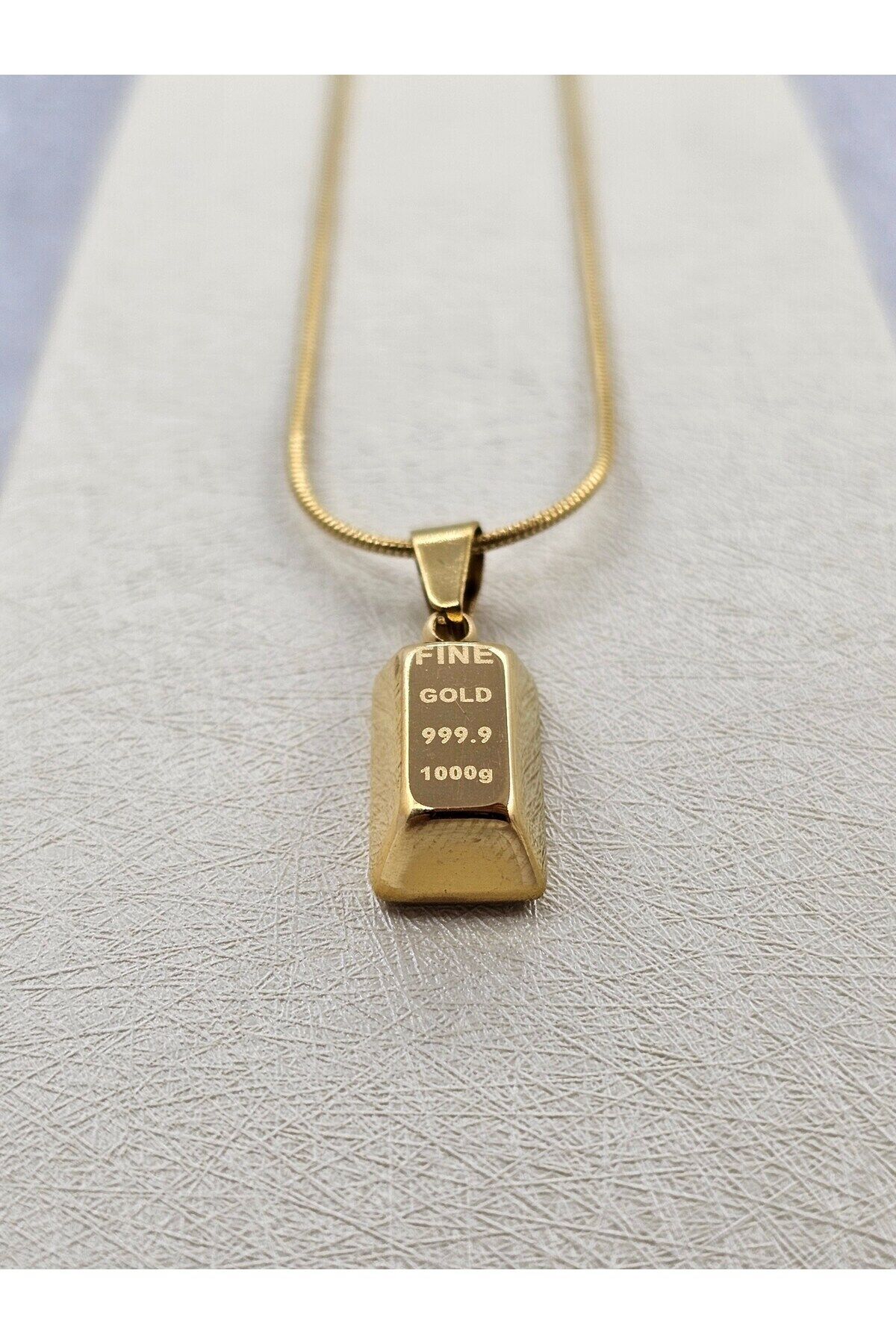 Külçe Model Çelik Kolye Gold Renk ( Küçük Boy )