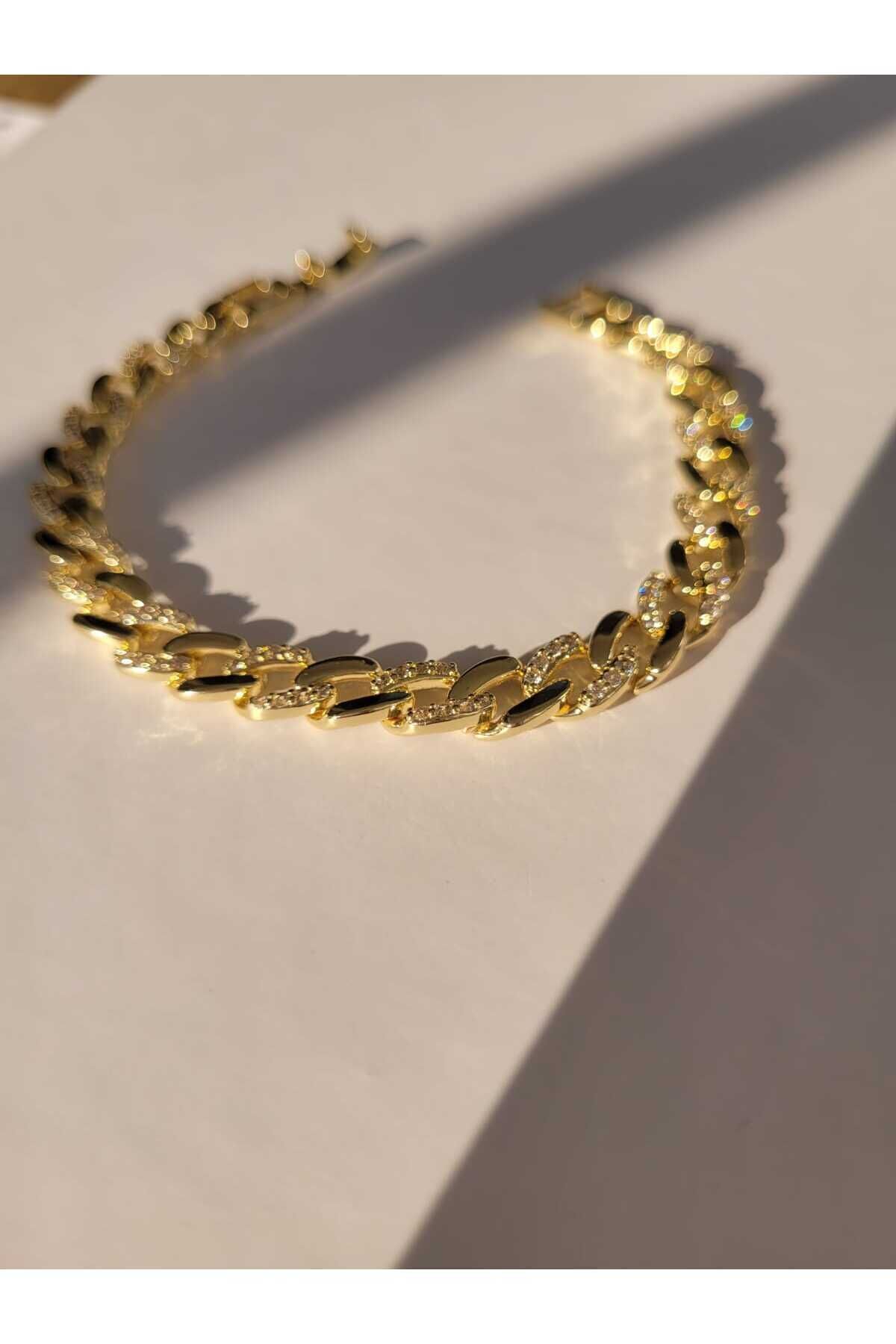 Altın Kaplama Zirkon Taşlı Halka Bileklik (17cm)