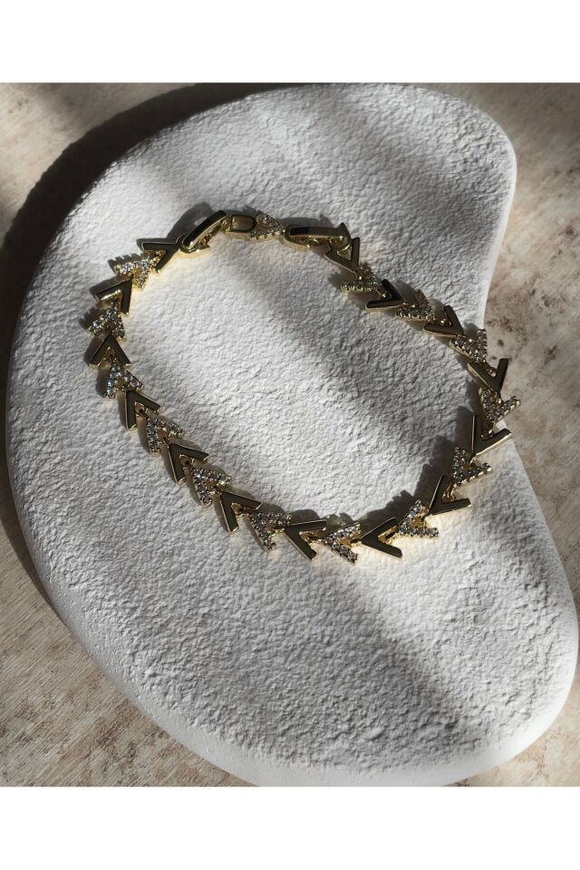 VIP 14kK Taşlı Sıralı V Model Bileklik