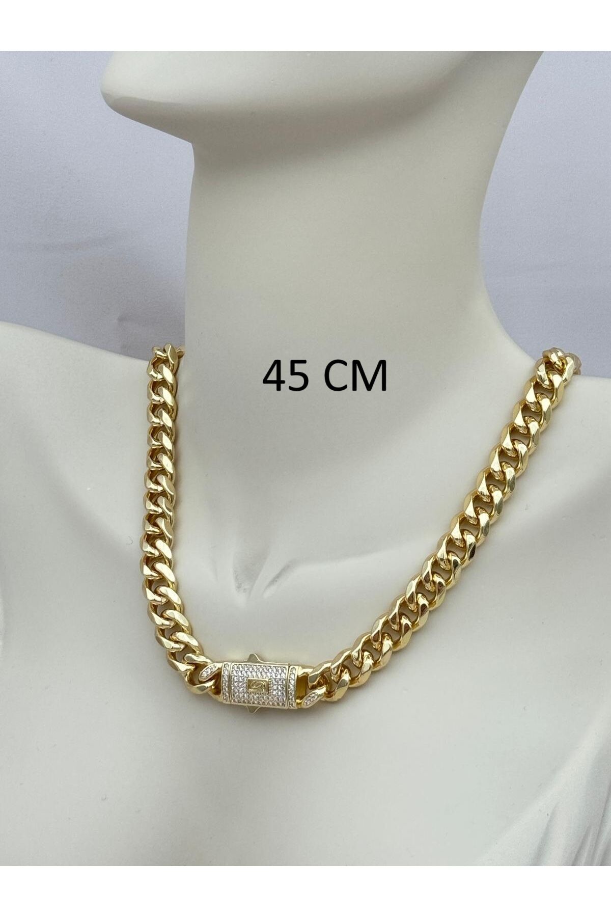 Gold Renk 45CM Kararmaz Çelik Kalın Gurmet Zincir Kolye