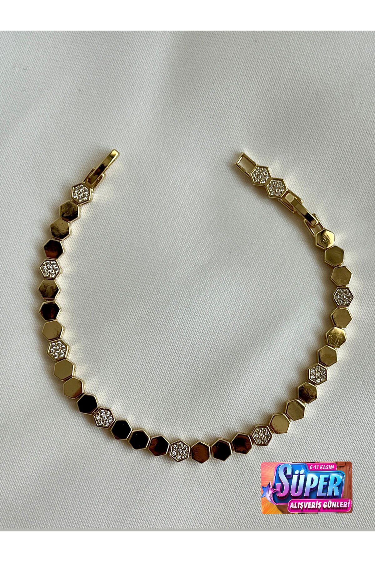 Xuping 14K Gold Renginde Kuyumcu İşçiliği Petek Model Zirkon Taş Detay Kararmaz Kadın Bileklik