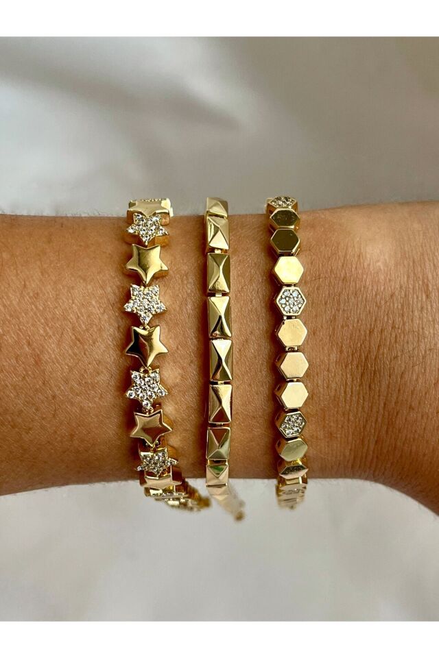 Xuping 14K Gold Renginde Kuyumcu İşçiliği Yıldız Model Zirkon Taş Detay Kararmaz Kadın Bileklik