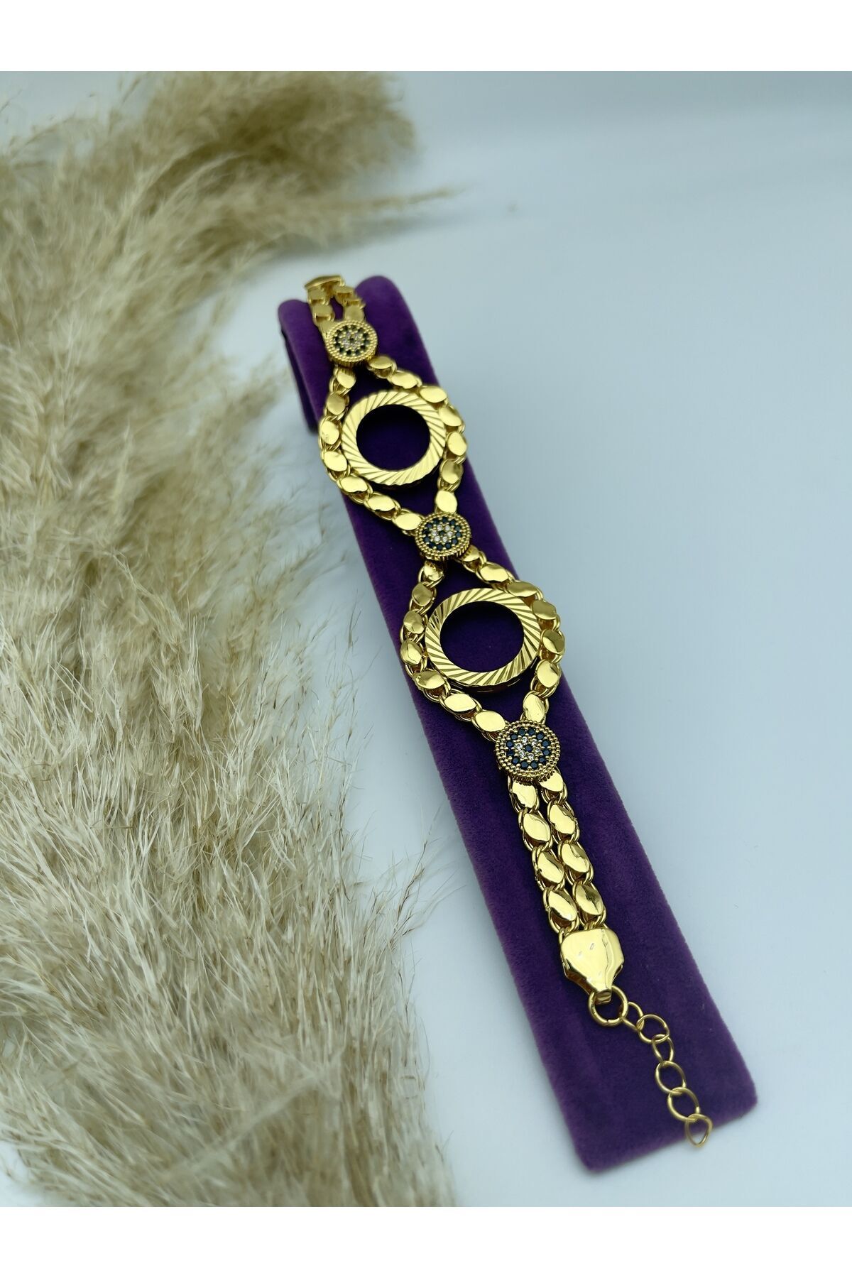 2’li Arpa Model Nazar Boncuklu Çeyreklik Bileklik