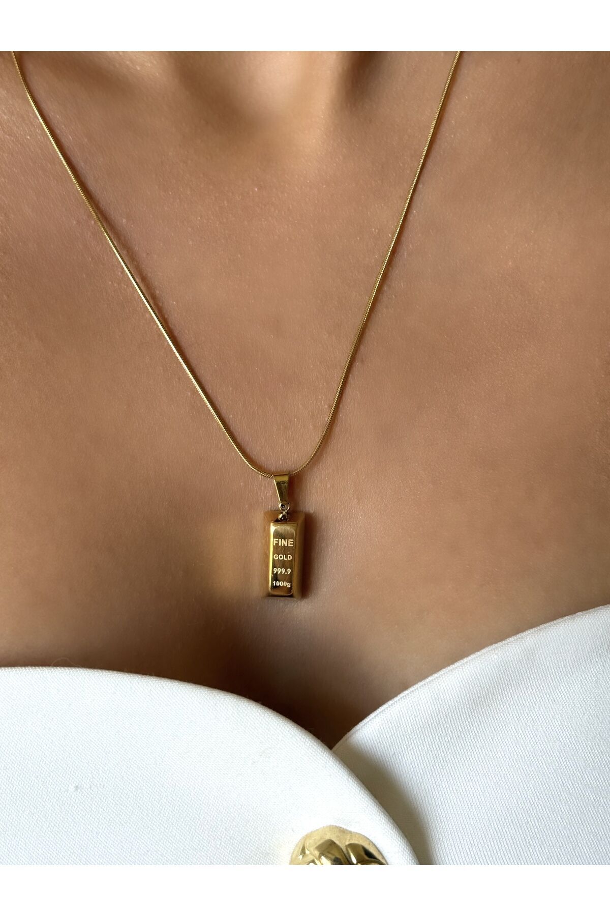 Çelik Külçe Gold Kolye