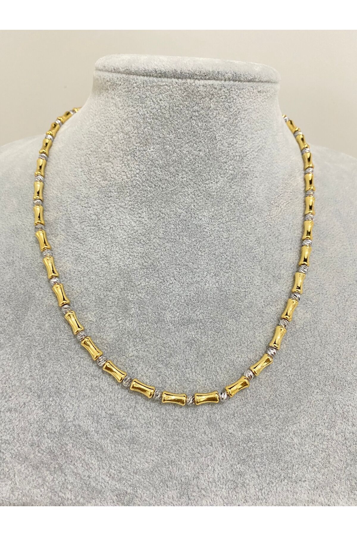 Serenay Dorika Gold Silindir Bambu Kolye (Dorika Gümüş Gold Kolye)