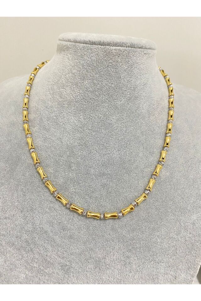 Serenay Dorika Gold Silindir Bambu Kolye (Dorika Gümüş Gold Kolye)