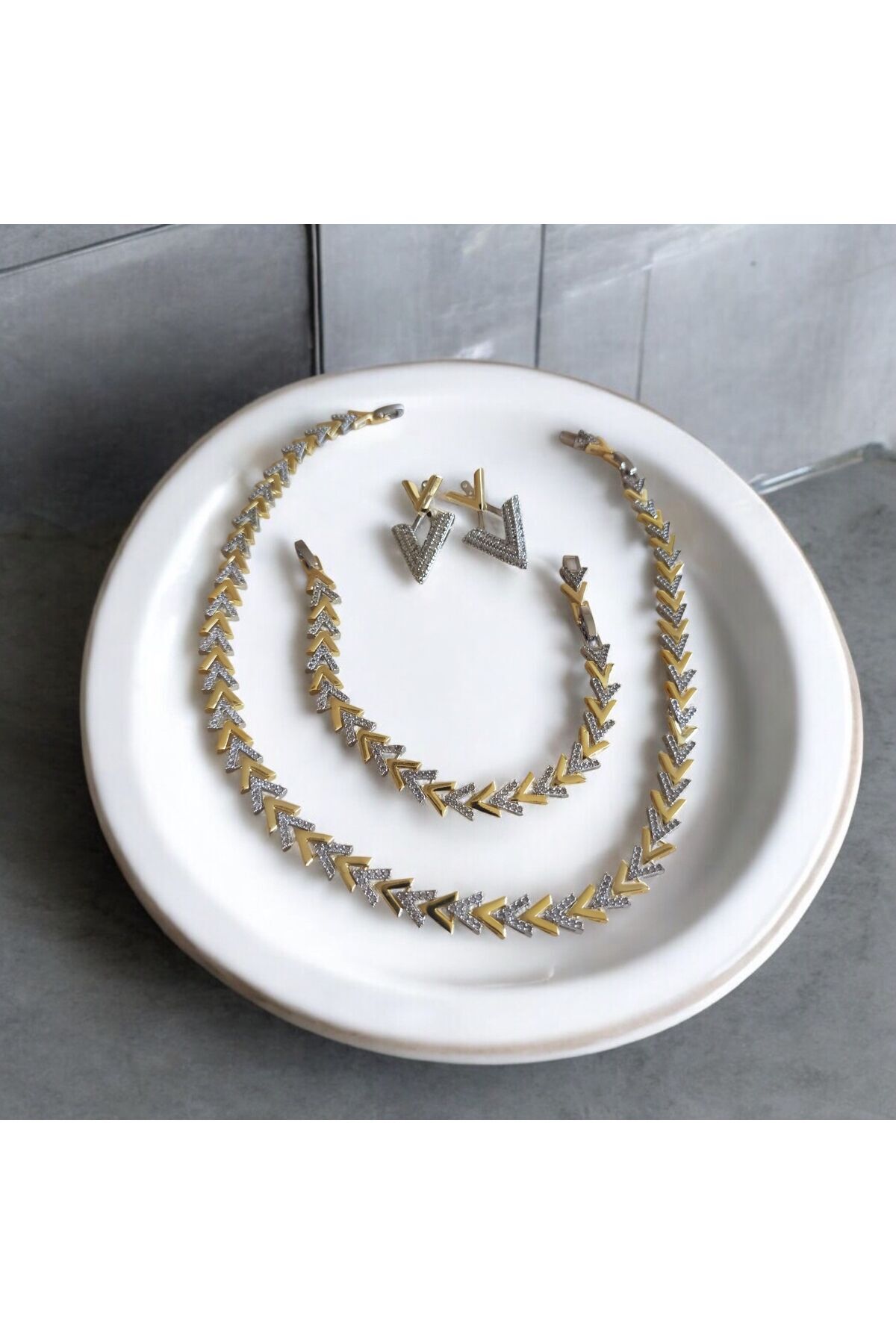 Vip Model Çelik Balık Sırtı Çavuş Model Kolye Bileklik Küpe Set